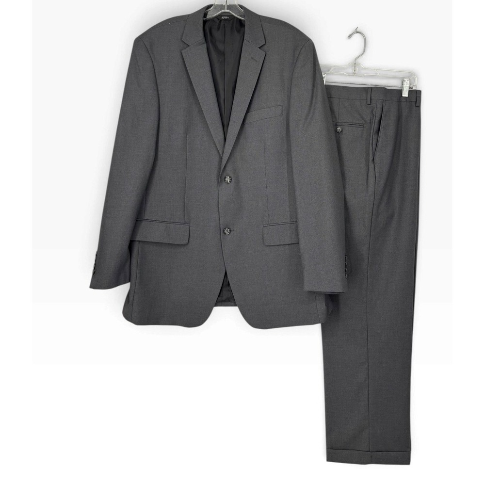 Angelo Rossi Suit Set Mens 44R 38W Charcoal Grey 2-Piece Micro-Tech
